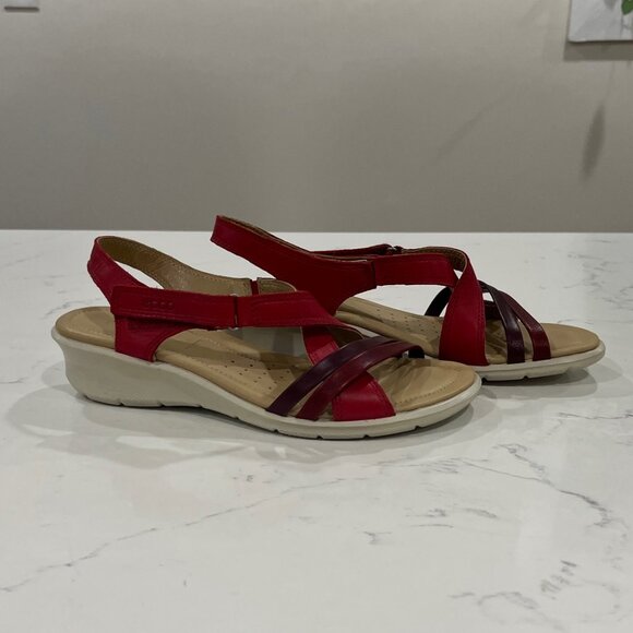 ECCO Women's Felicia Sandal Strap Wedge Chilli Red Bordeaux Size 7/38 - Picture 1 of 9
